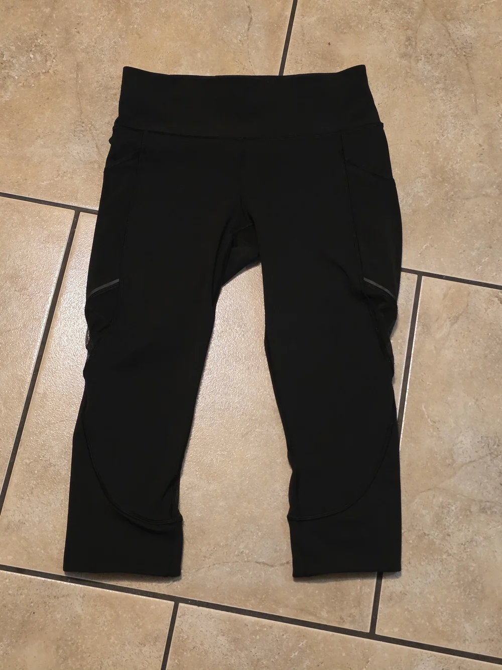 lululemon athletica Black Cropped Leggings with Side Mesh Panels